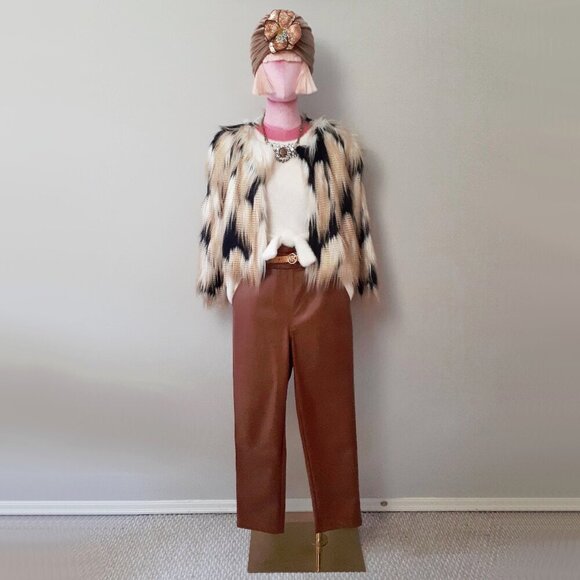NWT 7 For all Mankind cognac brown faux leather pants, XS - Picture 1 of 9